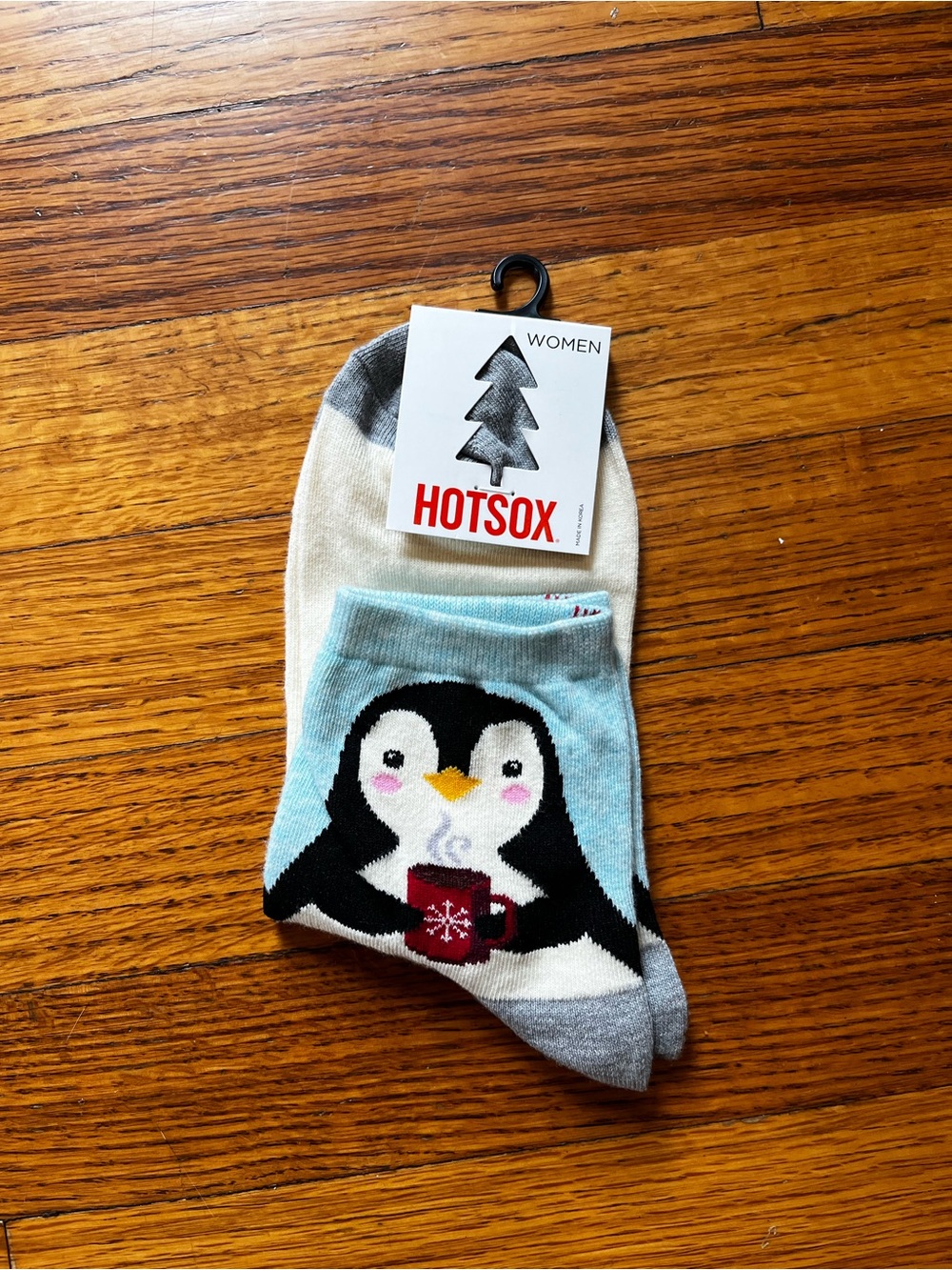 Cozy Penguin Socks in Light Blue, White & Gray